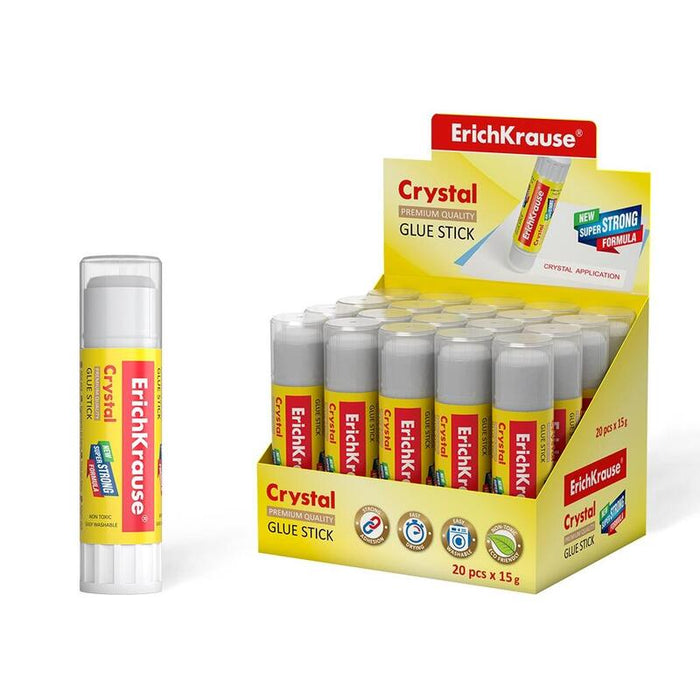 Pack De 20 Unidades Erichkrause Crystal - Pegamento En Barra Super Fuerte Y Transparente - Base Pvp - Consumo Economico - Adhesion Rapida Y Fiable - Color Transparente