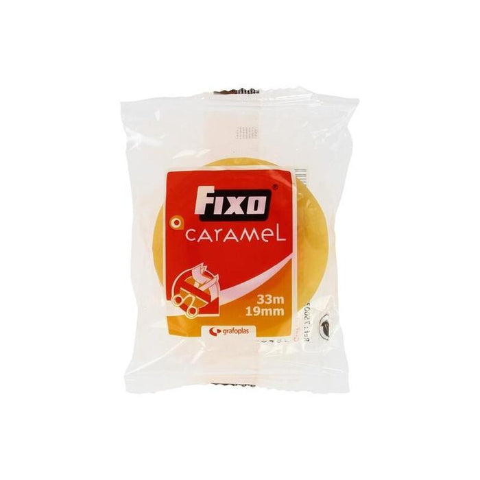 Pack De 20 Unidades Fixo Cinta Adhesiva Transparente Caramel Rollo 19mm X 33m En Bolsita