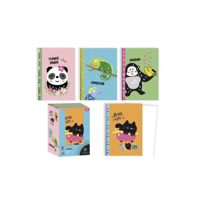 Pack De 24 Unidades Bismark Animals Libreta Grapada A5 32 Hojas Lisas - Portada Con Diseños De Animales - Tacto Soft -