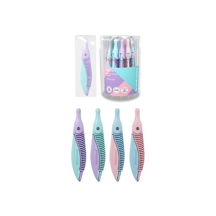 Pack De 24 Unidades Erichkrause Pastel Compas Escolar - Cuerpo De Plastico - Estuche De Pvc - 122mm De Longitud - Radio