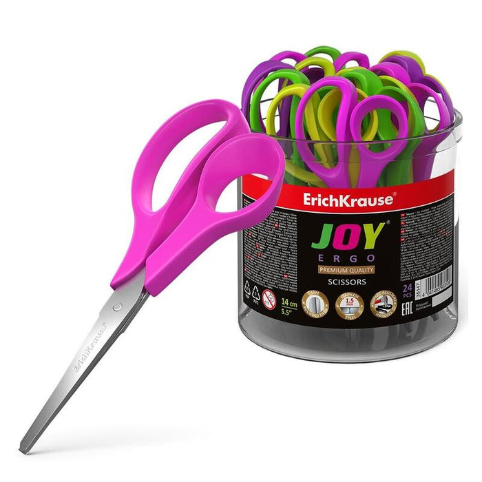 Pack De 24 Unidades Erichkrause Tijeras Joy Ergo - Cuchillas De Acero Inoxidable - Extremos Redondeados - Resistente A La Corrosion - Mangos Ergonomicos - Color Negro