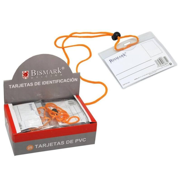 Pack De 25 Unidades Bismark Tarjetas De Identificación Pvc  Horizontal 105x70 Mm Cordón Naranja