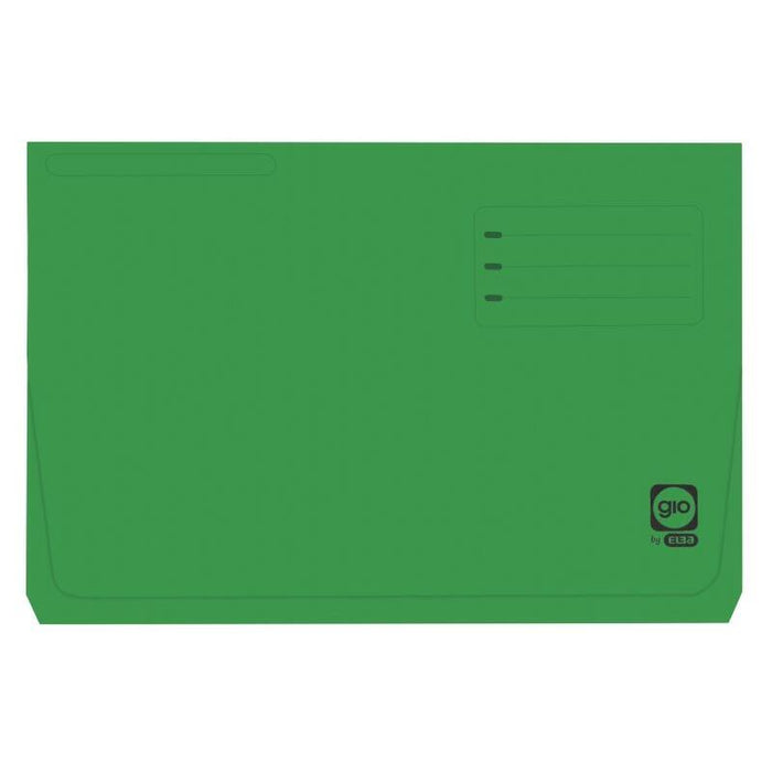 Pack De 25 Unidades Gio By Elba Subcarpeta Con Bolsa Y Solapa Folio Verde - Resistente Cartulina De 320gr - Bolsa Y