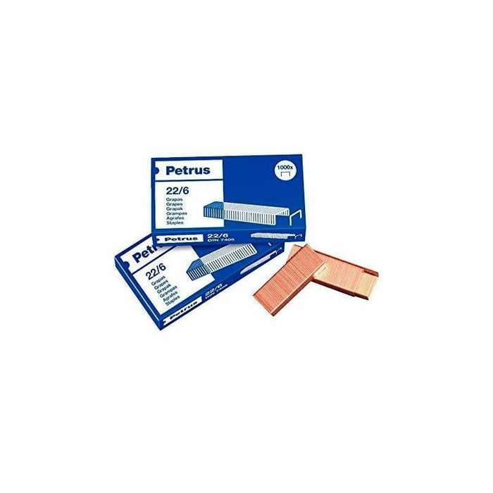 Pack De 25 Unidades Petrus Grapas 22/6 Cobreadas -Caja De 1000-