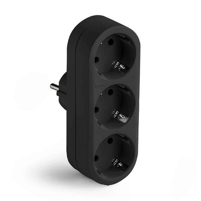 Pack De 3 Unidades - Adaptador Triple 2p+T 16a 250v Con Entrada Frontal, Negro