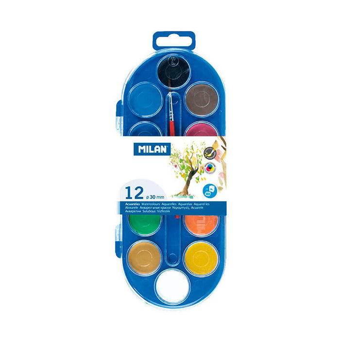 Pack De 3 Unidades - Estuche Con 12 Pastillas De Acuarelas Ø30mm + Pincel