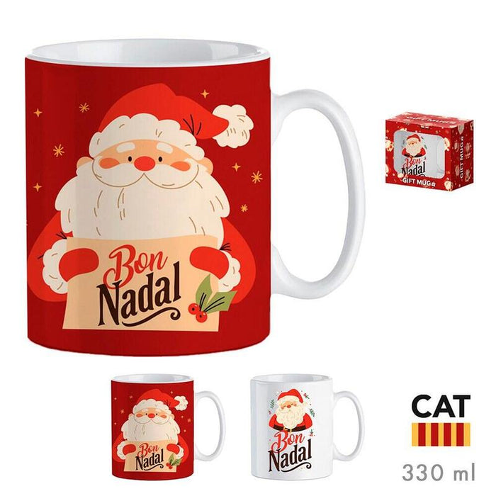 Pack De 3 Unidades - Taza Papa Noel Cat 330 Ml En Caja Regalo, Modelos Variados