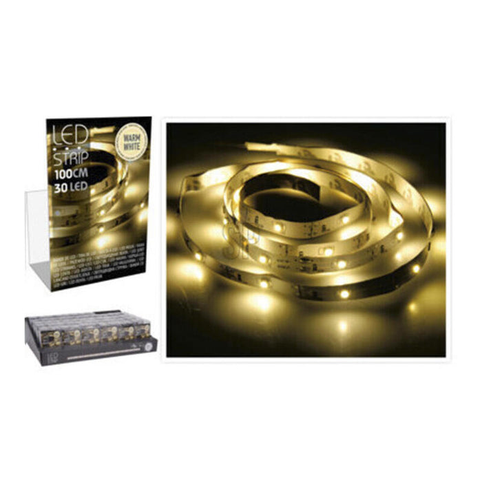 Pack De 3 Unidades - Tira De Led 1m 30 Leds A Pilas Blanco Calido