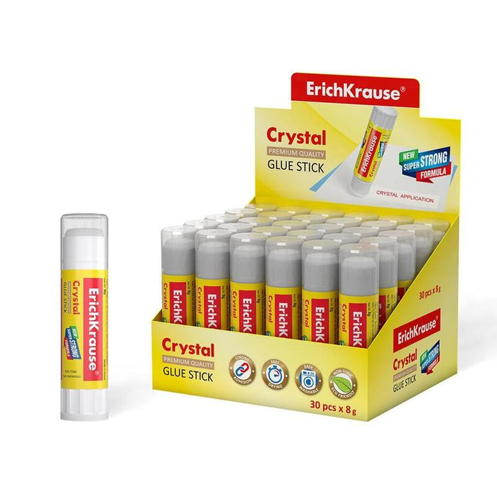 Pack De 30 Unidades Erichkrause Crystal - Pegamento En Barra Super Fuerte Y Transparente - Base Pvp - Consumo Economico - Adhesion Rapida Y Fiable - Color Transparente