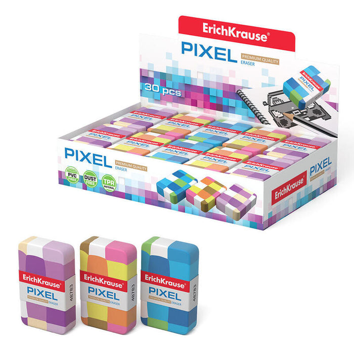 Pack De 30 Unidades Erichkrause Pixel - Borrador Suave De Forma Clasica - Fabricado De Caucho Termoplastico Hipoalergenico - Ecologico Y Moderno - Libre De Impurezas - No Contiene Pvc - Color Negro