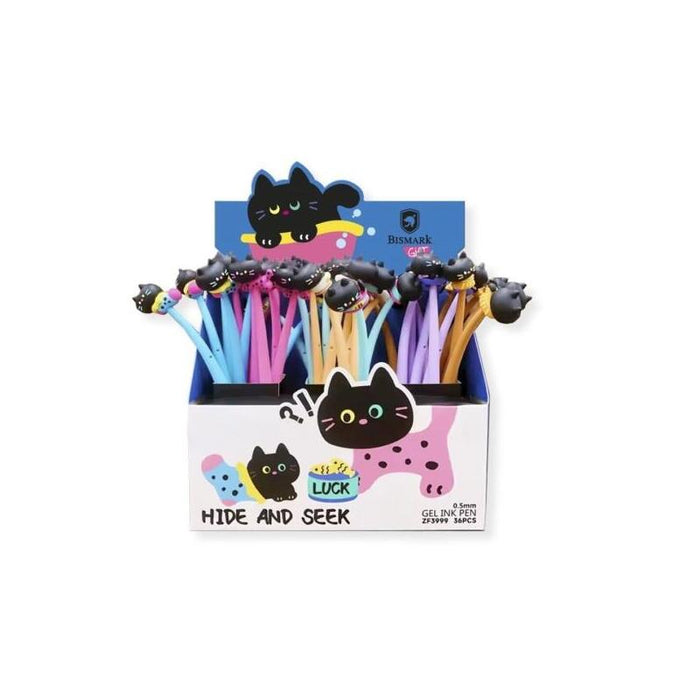 Pack De 36 Unidades Bismark Animals Gato Boligrafo Tacto Soft Con Divertidos Gatitos Negros - Punta Fina - Tinta Gel