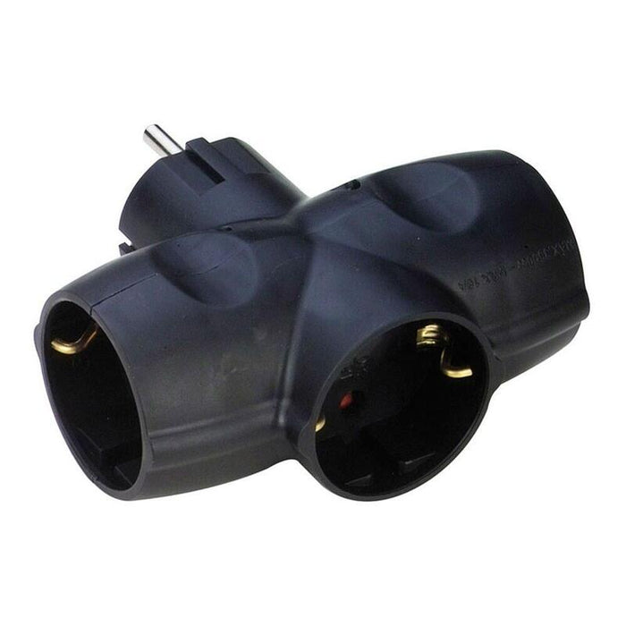 Pack De 4 Unidades - Adaptador Triple Lateral Schuko 2p+T 16a 250v~, Negro