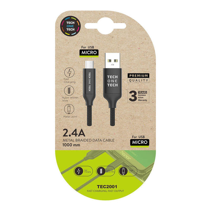 Pack De 4 Unidades - Cable Nylon Usb-A A Micro Usb 1m Negro