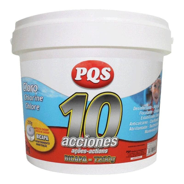 Pack De 4 Unidades - Cloro 10 Acciones Bicapa, Tabletas De 250 G, Bote 5 Kg