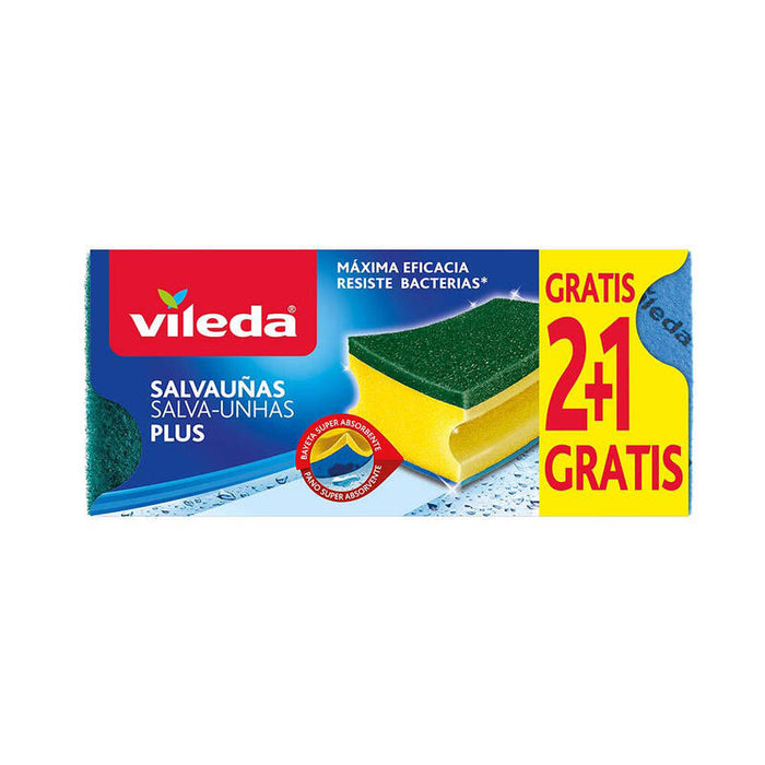 Pack De 4 Unidades - Estropajo Con Bayeta Salvauñas Antibacterias 2+1
