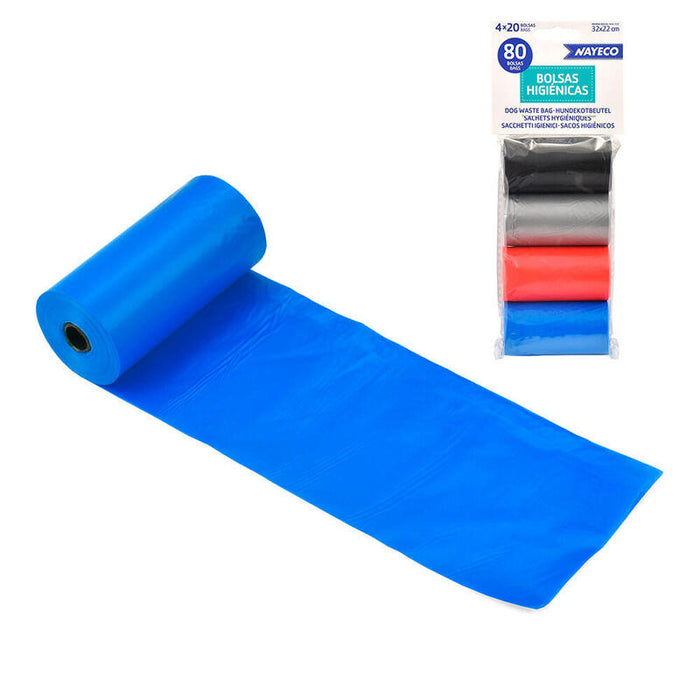 Pack De 4 Unidades - Rollo De 20 Bolsas Higiénicas Colores Surtidos 32 X 22 Cm, 4 Uds