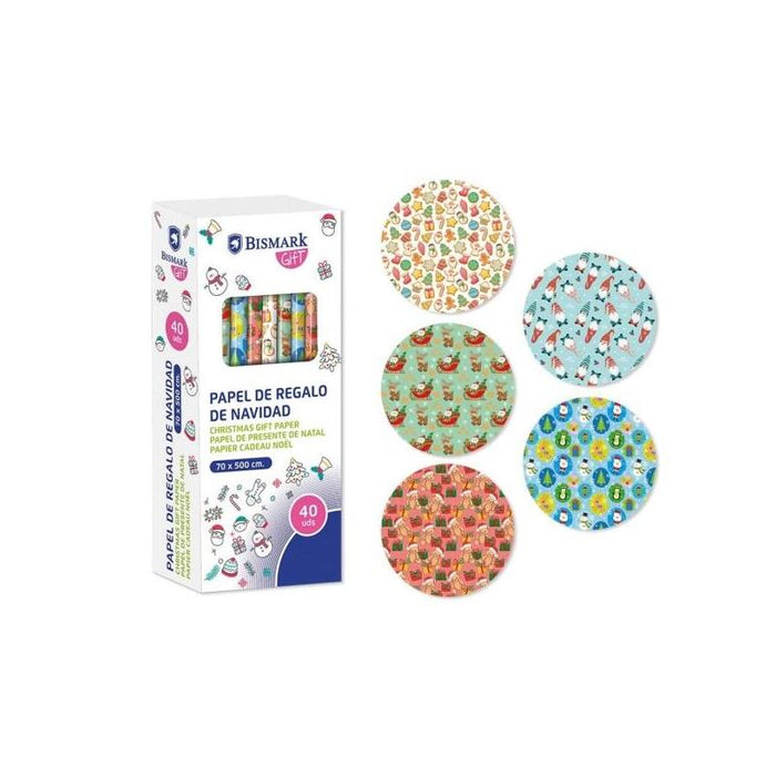 Pack De 40 Unidades Bismark Navidad Juguetes Rollo De Papel Regalo - Medidas 70cmx500cm - 5 Diseños Diferentes