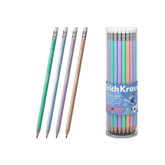 Pack De 42 Unidades Erichkrause Joy Pastel Bloom Lapiz De Grafito Con Goma De Borrar - Mina Hb - Cuerpo Redondo -