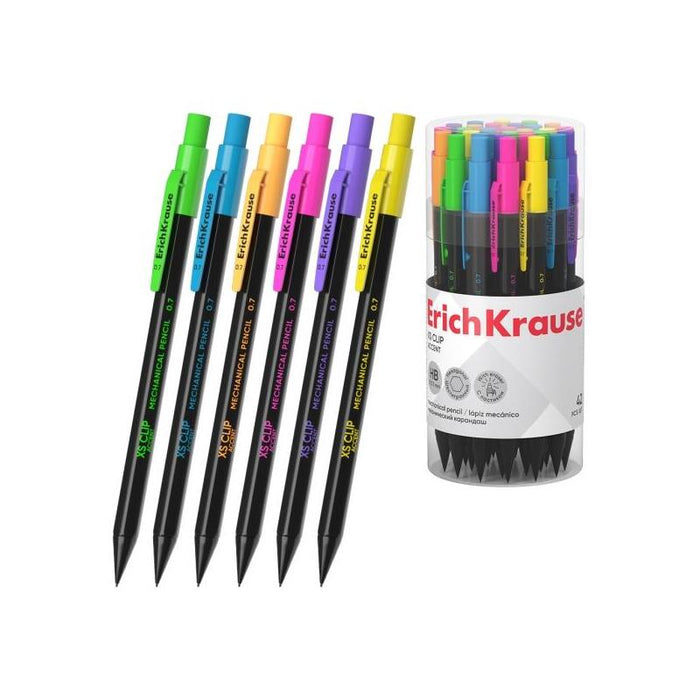 Pack De 42 Unidades Erichkrause Xs Clip Accent Portaminas - Mina Hb De 0.7mm - Goma De Borrar Integrada - Cuerpo