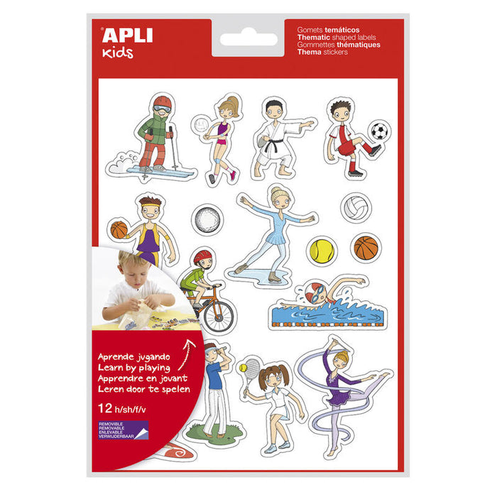 Pack De 5 Unidades Apli Bolsa De Gomets Tematicos Deportes - 204 Gomets En 12 Hojas - Ilustraciones Divertidas Para Enriquecer Vocabulario Y Habilidades Motoras - Adhesivo Removible - Adhesivo Base Agua - Libre De Disolventes - Colorido