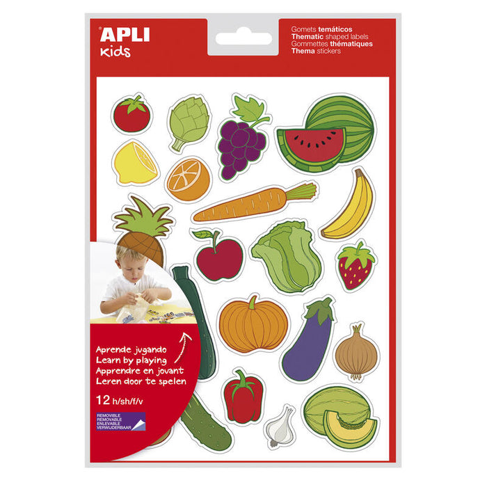 Pack De 5 Unidades Apli Bolsa De Gomets Tematicos Frutas Y Verduras - 276 Gomets - Adhesivo Removible - Desarrollados Con Educadores - Ideal Para Escuelas - Normas En-71 Y Fsc - Coloridos