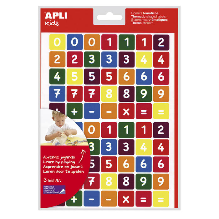 Pack De 5 Unidades Apli Bolsa De Gomets Tematicos Los Numeros - 210 Gomets En 3 Hojas - Adhesivo Removible - Aprendizaje De Numeros Y Calculo Mental - Adhesivo Base Agua - Libre De Disolventes - Color Variado