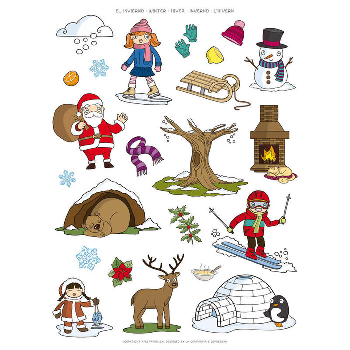 Pack De 5 Unidades Apli Gomets Tematicos El Invierno - 276 Gomets En 12 Hojas - Ilustraciones Educativas - Adhesivo Removible - Ideal Para Escuelas - Adhesivo Base Agua - Libre De Disolventes - Colorido