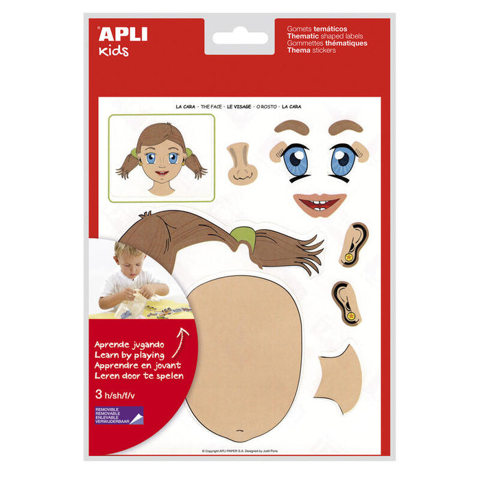 Pack De 5 Unidades Apli Gomets Tematicos La Cara - 144 Unidades - Desarrollados Con Educadores - Ayudan A Identificar Partes De La Cara - Adhesivo Removible - Ideal Para Escuelas - Adhesivo Base Agua - Libre De Disolventes - Colorido