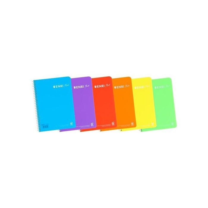 Pack De 5 Unidades Enri Cuaderno Espiral 80 Hojas 90gr Liso Tapa Plástico Cuarto Surtidos