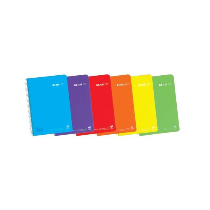Pack De 5 Unidades Enri Plus Cuaderno Espiral Formato Cuarto Cuadriculado 4x4mm - 80 Hojas 90gr Con Margen - Cubierta De Plastico - Colores Surtidos