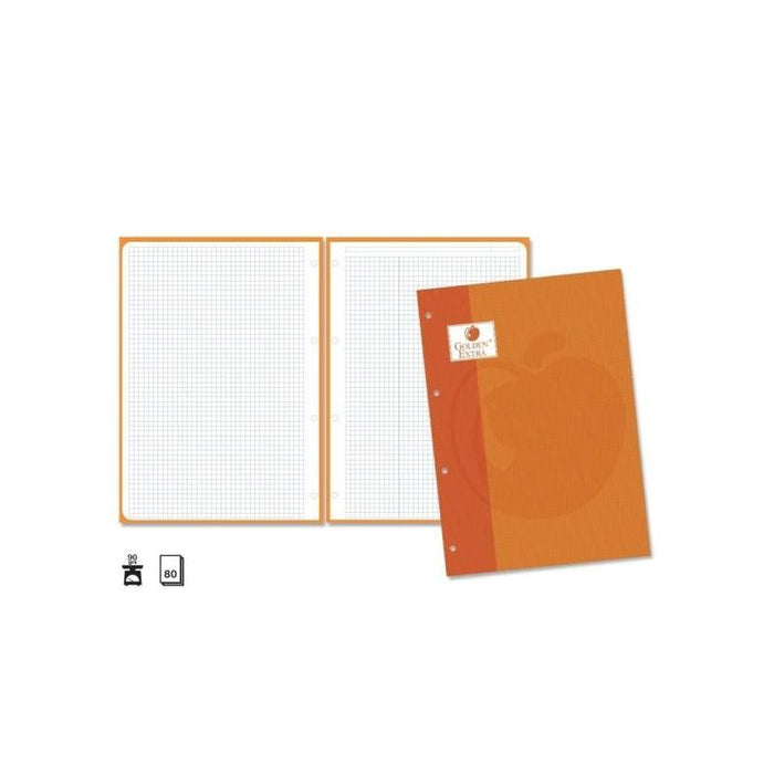 Pack De 5 Unidades Golden Extra Recambio De 80 Hojas 90gr Cuadricula 4x4 - Formato A4 - 4 Taladros Y Banda De Color