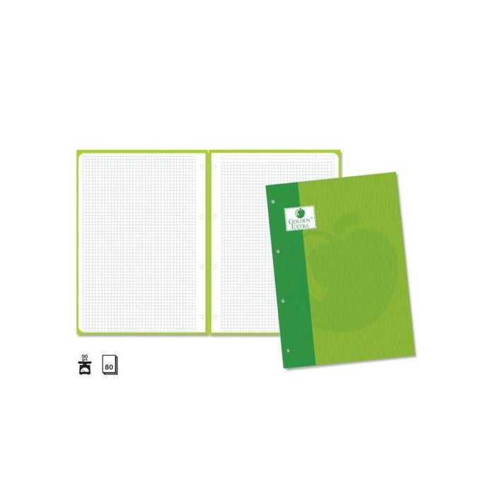 Pack De 5 Unidades Golden Extra Recambio De 80 Hojas 90gr Cuadricula 4x4 - Formato A4 - 4 Taladros Y Banda De Color
