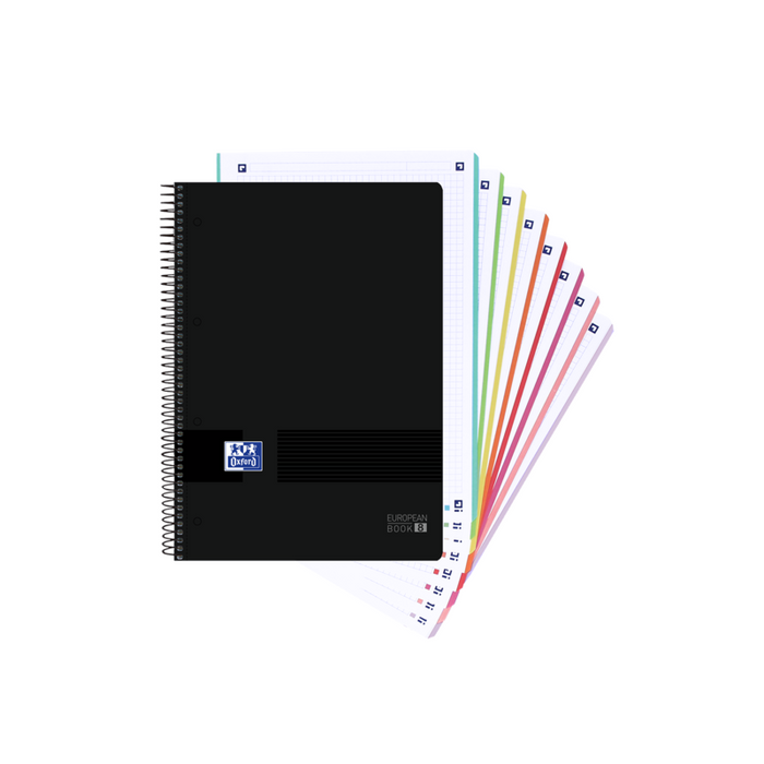 Pack De 5 Unidades Oxford Black N'Colours Europeanbook A4+ - Tapa De Plastico Resistente - 160 Hojas Cuadriculadas
