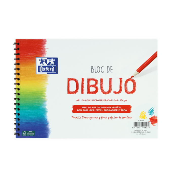 Pack De 5 Unidades Oxford Dibujo Escolar Bloc Espiral Dibujo A5+ - Tapa Blanda/Contratapa Rigida - 20 Hojas 130gr Liso
