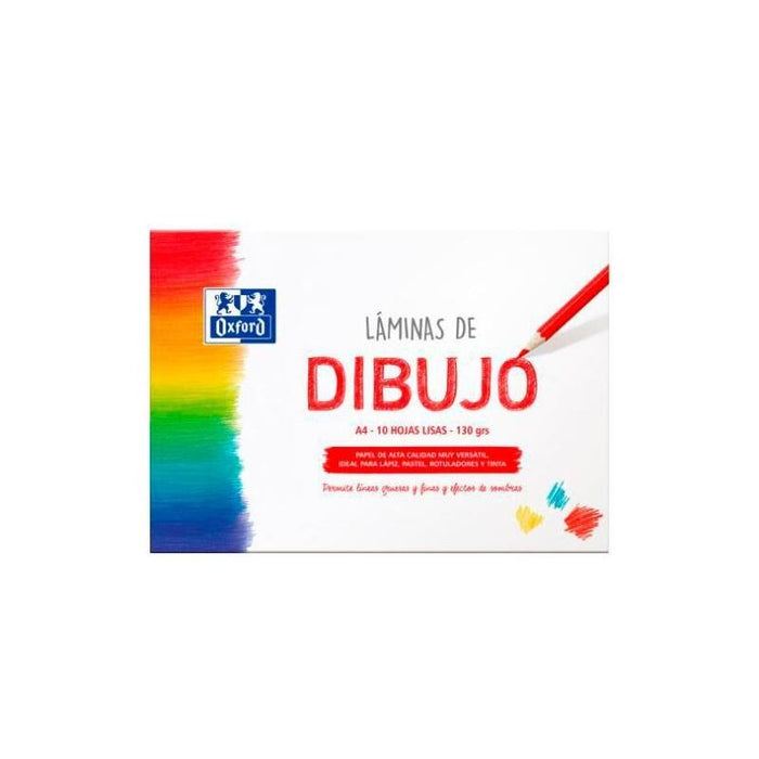 Pack De 5 Unidades Oxford Láminas Para Dibujo Escolar Pack 10 Hojas 130gr A4 Liso Blanco