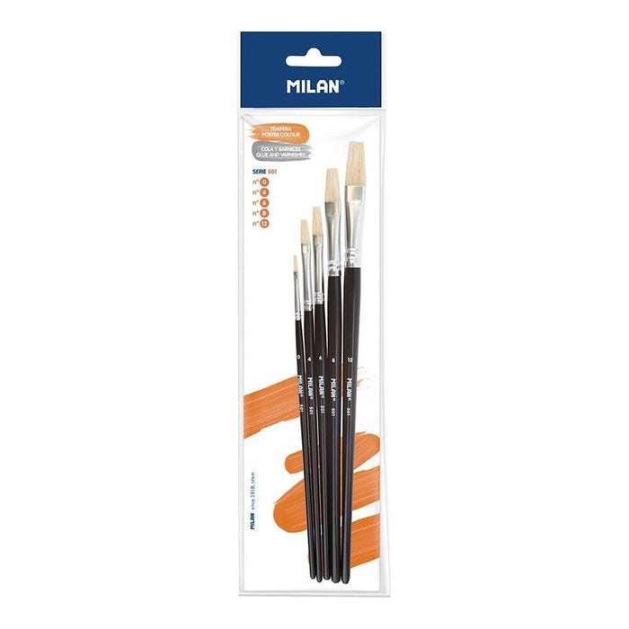 Pack De 5 Unidades - Pinceles Planos, Serie 501, Nº 0, 4, 6, 8 Y 12, Blister