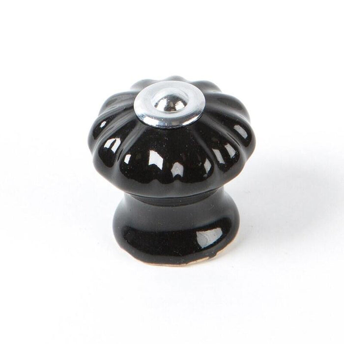 Pack De 5 Unidades - Pomo Para Mueble, Modelo E524, De Porcelana Y Acero Con Acabado Negro, Ø28 Mm