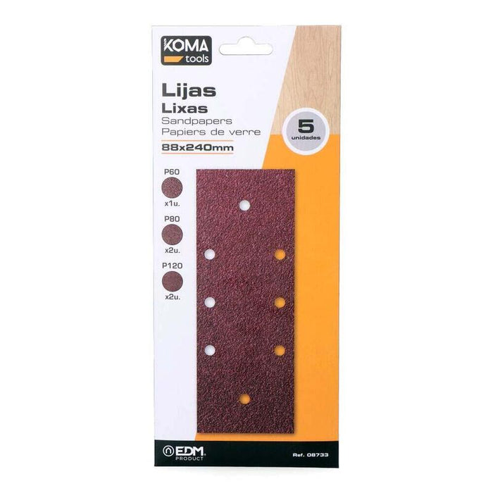 Pack De 5 Unidades - Set 5 Lijas Para Lijadora Orbital 08706 Koma Tools