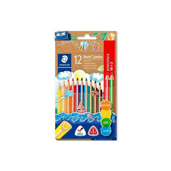 Pack De 5 Unidades Staedtler Lápices De Colores Jumbo 128 Surtidos Estuche 10+2 Ud + Sacapuntas De Regalo