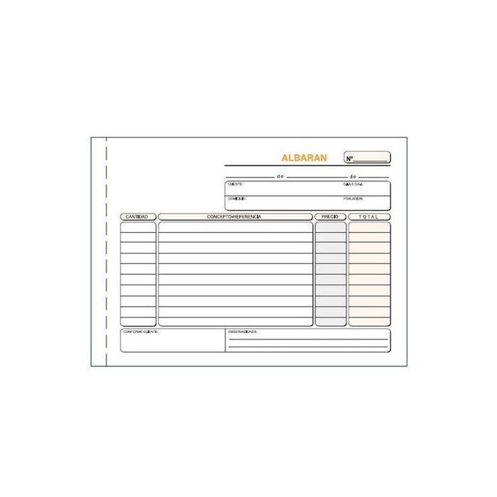 Pack De 5 Unidades Talonario Albaranes Cuarto Apaisado Triplicado Autocopia