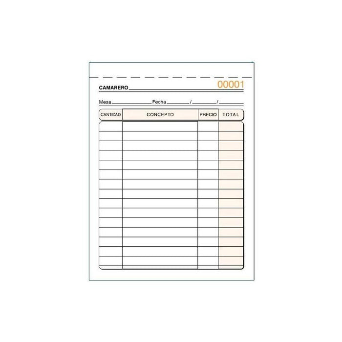 Pack De 5 Unidades Talonario Camareros Octavo Natural Triplicado Autocopia