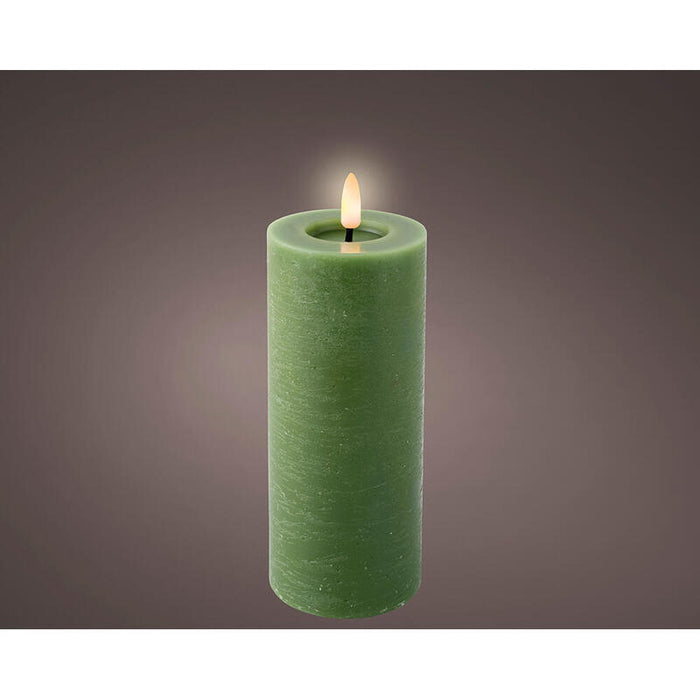 Pack De 5 Unidades - Vela De Cera Led, Color Verde, Acabado Rústico, Ø7 X 19 Cm