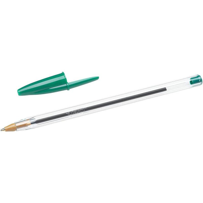 Pack De 50 Unidades Bic Cristal Original Boligrafo De Bola - Punta Redonda De 1.0mm - Trazo 0.4mm - Tinta Con Base De Aceite - Color Verde