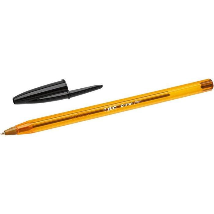 Pack De 50 Unidades Bic Cristal Original Fine Boligrafo De Bola - Punta Redonda De 0.8mm - Trazo De 0.30mm - Tinta Con Base De Aceite - Translucido - Color Negro
