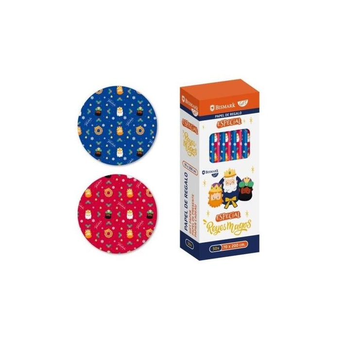 Pack De 50 Unidades Bismark Navidad Reyes Magos Rollo De Papel Regalo - Medidas 70cmx200cm - 2 Diseños Diferentes
