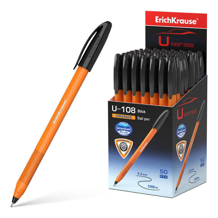 Pack De 50 Unidades Erichkrause Boligrafo U-108 Naranja Stick - Ultra Glide Technology - Tinta Color Negro