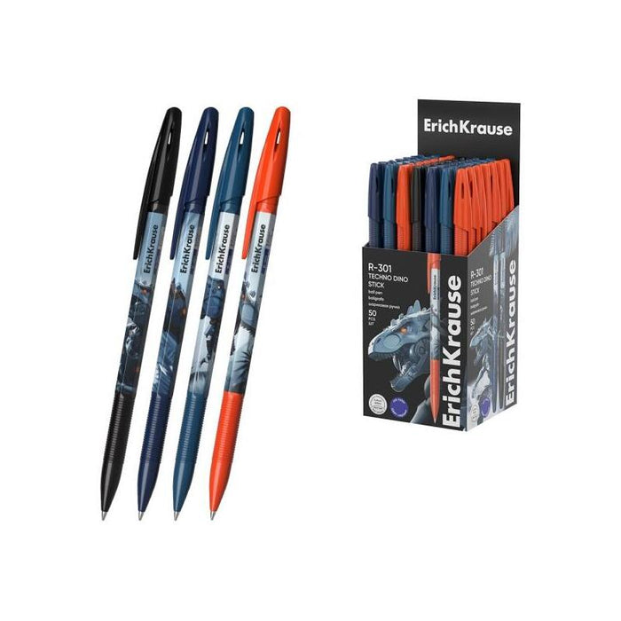 Pack De 50 Unidades Erichkrause R-301 Stick Techno Dino Boligrafo Con Capuchon - Modelos Surtidos - Trazo 0.35mm -