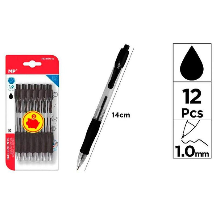 Pack De 6 Unidades - Bolígrafo Retráctil Negro, 12 Uds, Blister