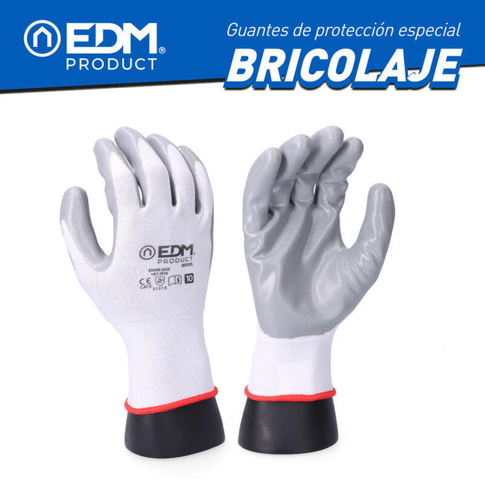Pack De 6 Unidades - Guante De Bricolaje Poliéster Recubierto De Nitrilo Talla 9 Edm