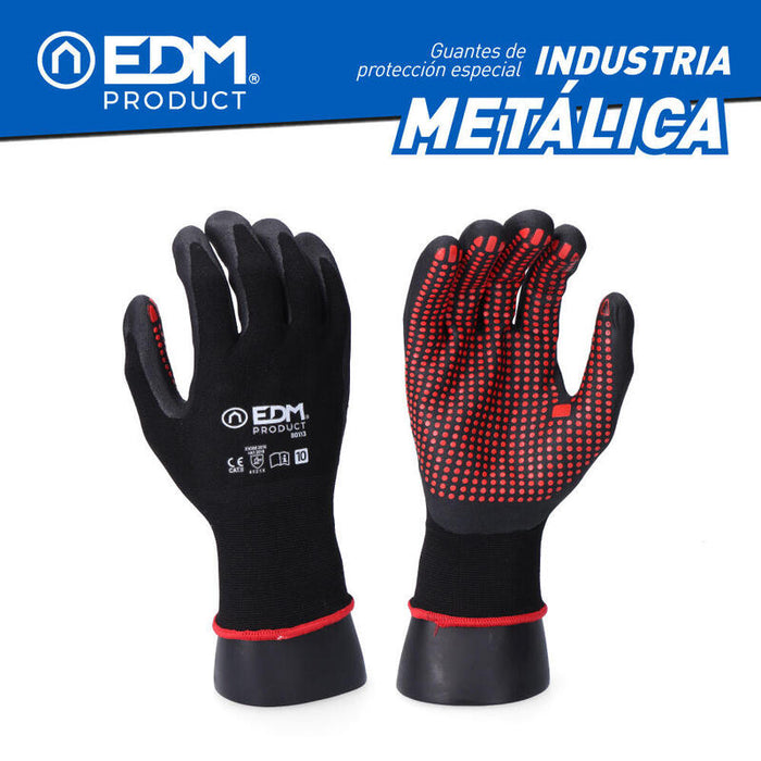 Pack De 6 Unidades - Guante Industria Metalúrgica Nylon/Lycra Recubierto De Nitrilo Talla 7 Edm